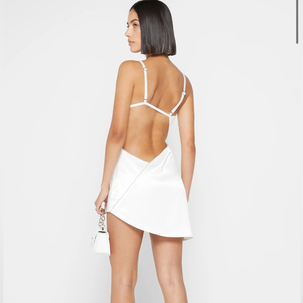 Mainiere de voir white silk dress, embellished rhinestones. 
Retail $135